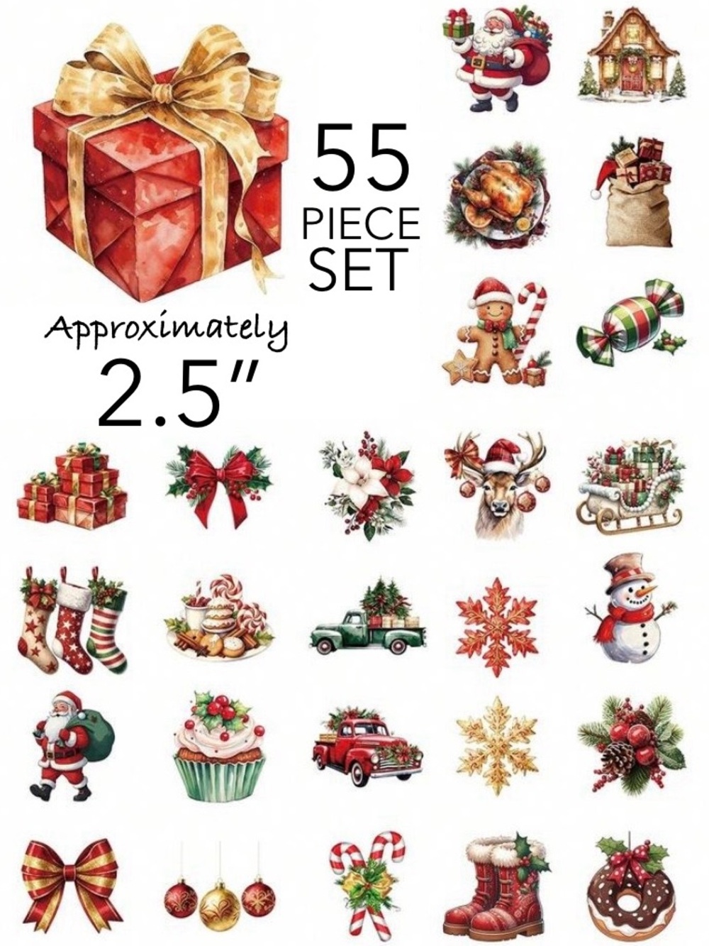 55 Pack Vintage Christmas Vinyl Stickers